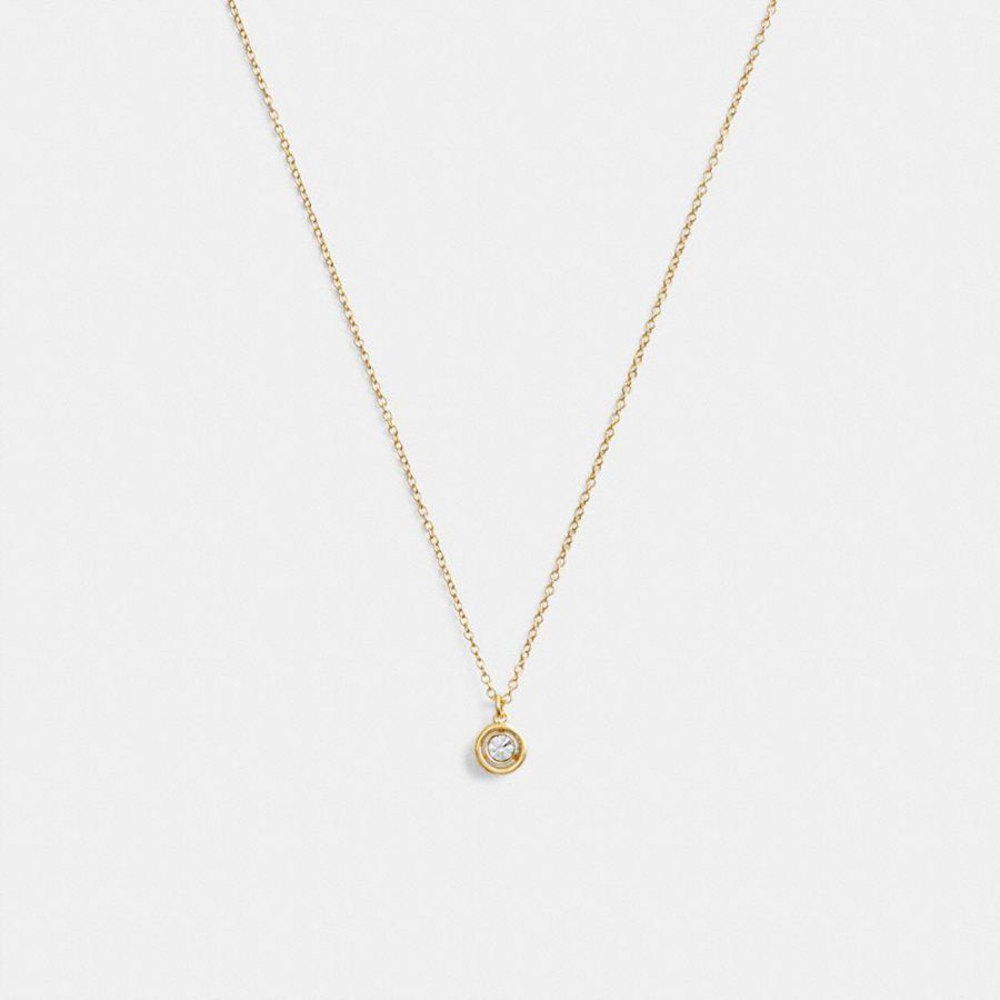 Gold Women COACH® Halo Round Pendant Necklace Jewelry | 30546CUFP