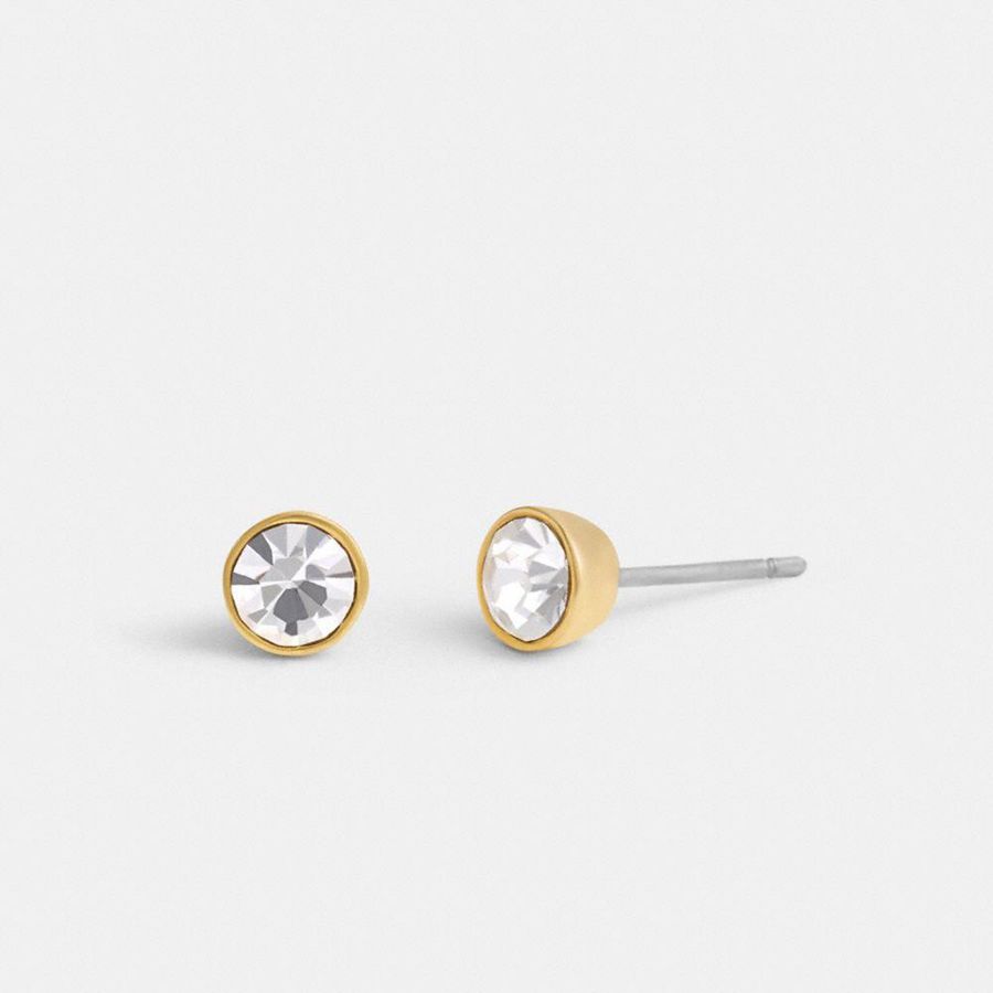 Gold Women COACH® Halo Round Stud Earrings Jewelry | 52719KYXD