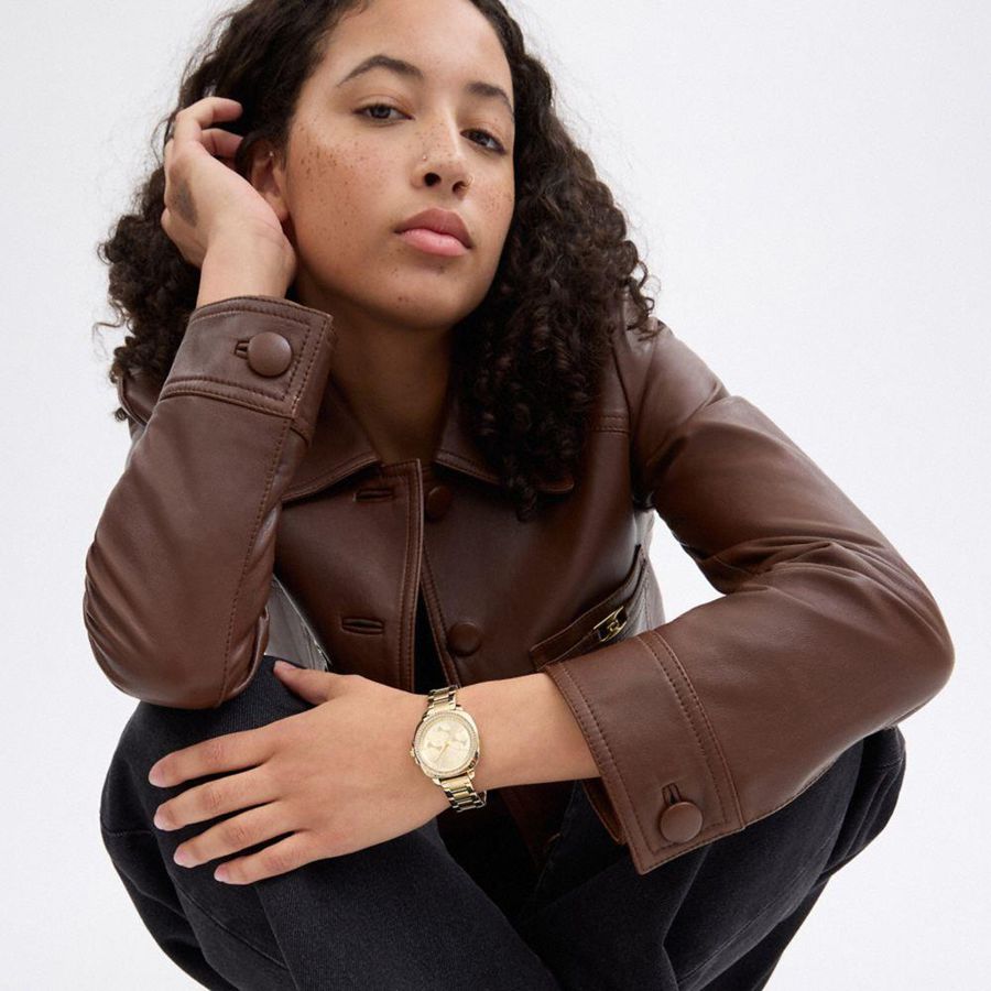 Gold Women COACH® Kitt Chronograph, 34 Mm Watches | 78296OMUZ