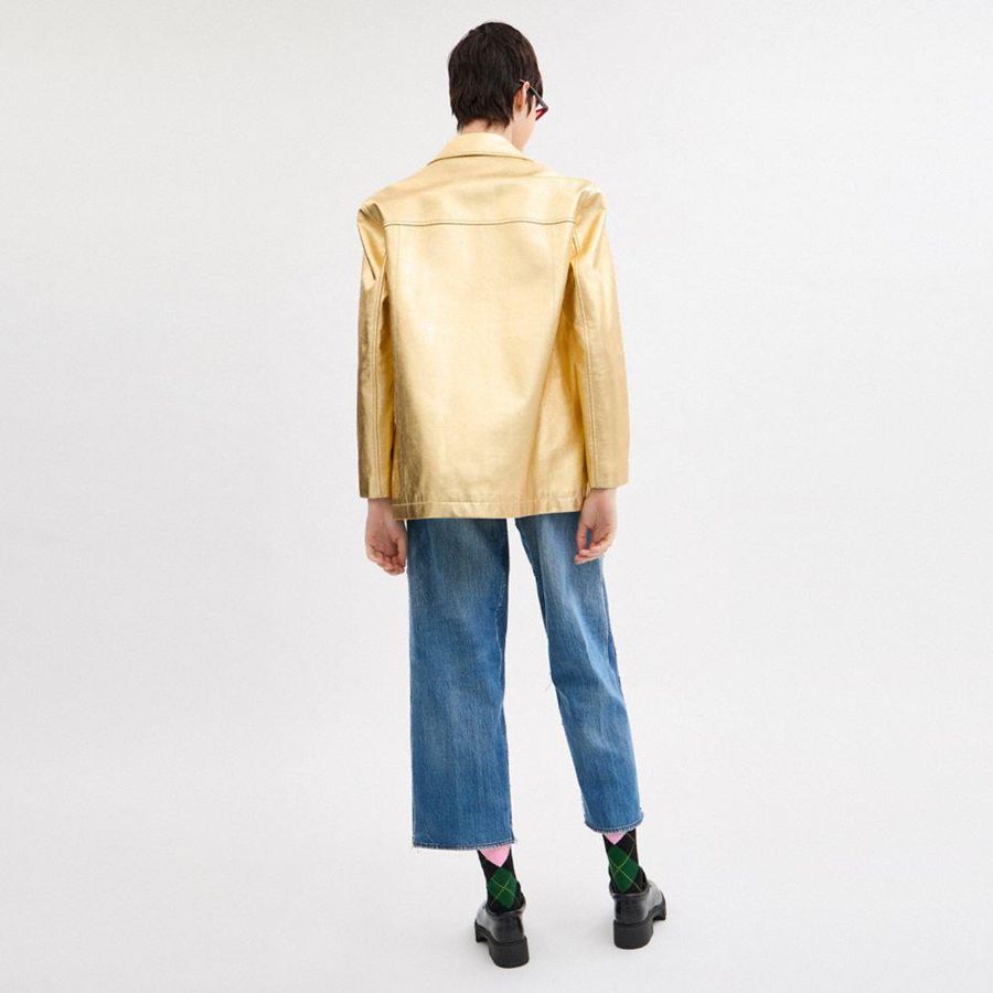 Gold Women COACH® Leather Jacket | 76485WAQN