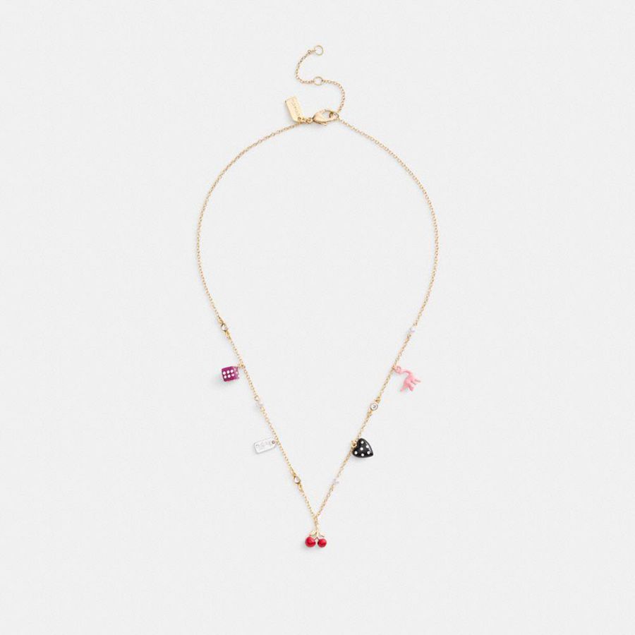 Gold Women COACH® Mini Heart And Dice Charm Necklace Jewelry | 78624QOIP