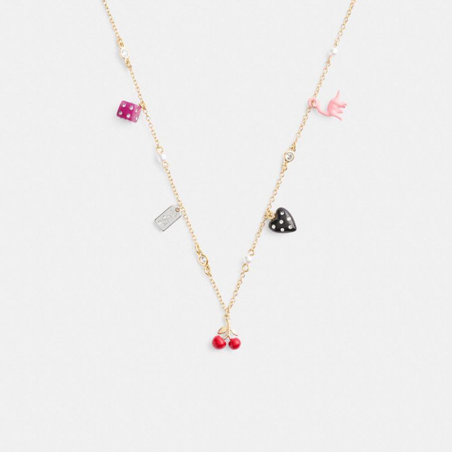 Gold Women COACH® Mini Heart And Dice Charm Necklace Jewelry | 78624QOIP