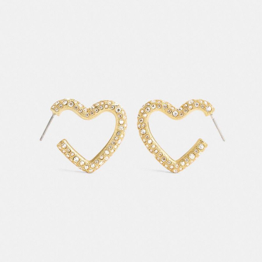 Gold Women COACH® Pavé Heart Hoop Earrings Jewelry | 95623LKPI