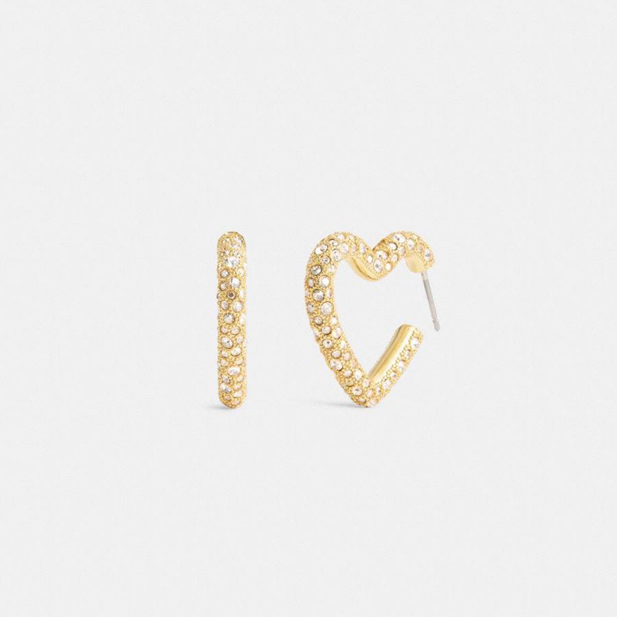 Gold Women COACH® Pavé Heart Hoop Earrings Jewelry | 95623LKPI