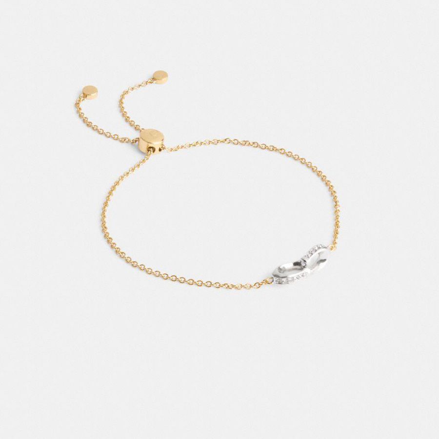 Gold Women COACH® Pavé Signature Chain Slider Bracelet Jewelry | 25603VSFR