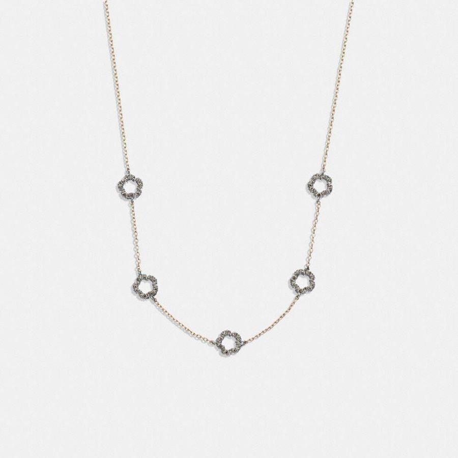 Gold Women COACH® Pavé Tea Rose Necklace Jewelry | 48609WIUH