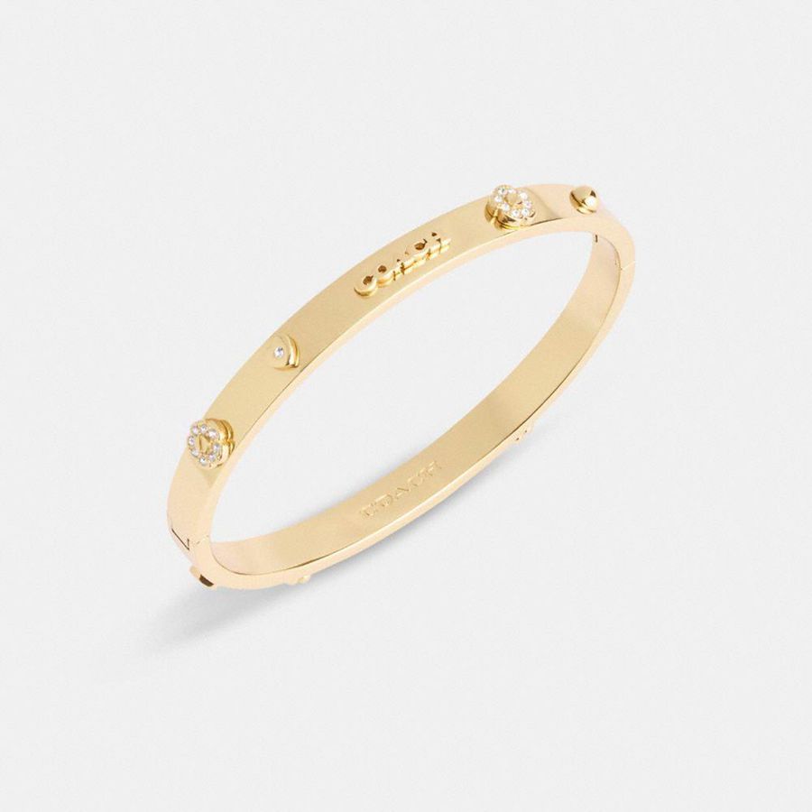 Gold Women COACH® Pegged Hinged Bangle Jewelry | 98643WZLD