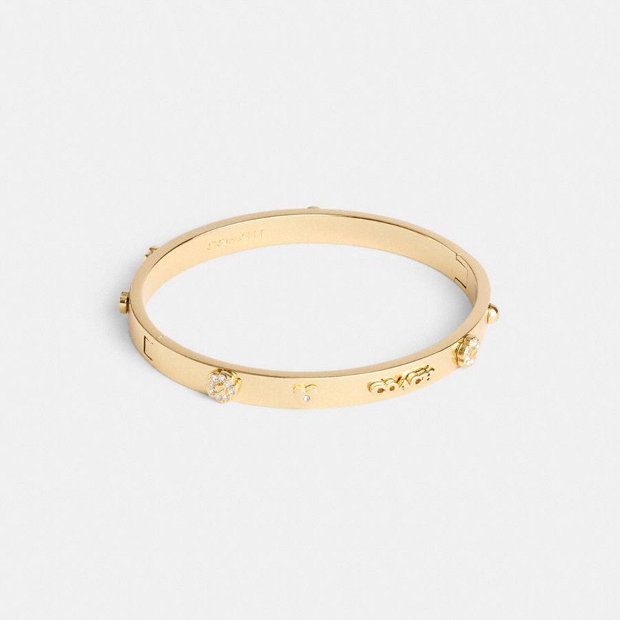 Gold Women COACH® Pegged Hinged Bangle Jewelry | 98643WZLD