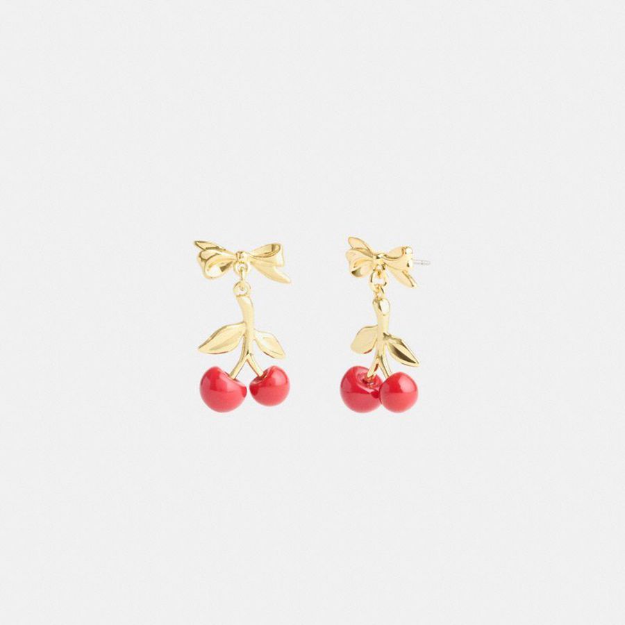 Gold Women COACH® Resin Cherry Bow Earrings Jewelry | 13042KWCB