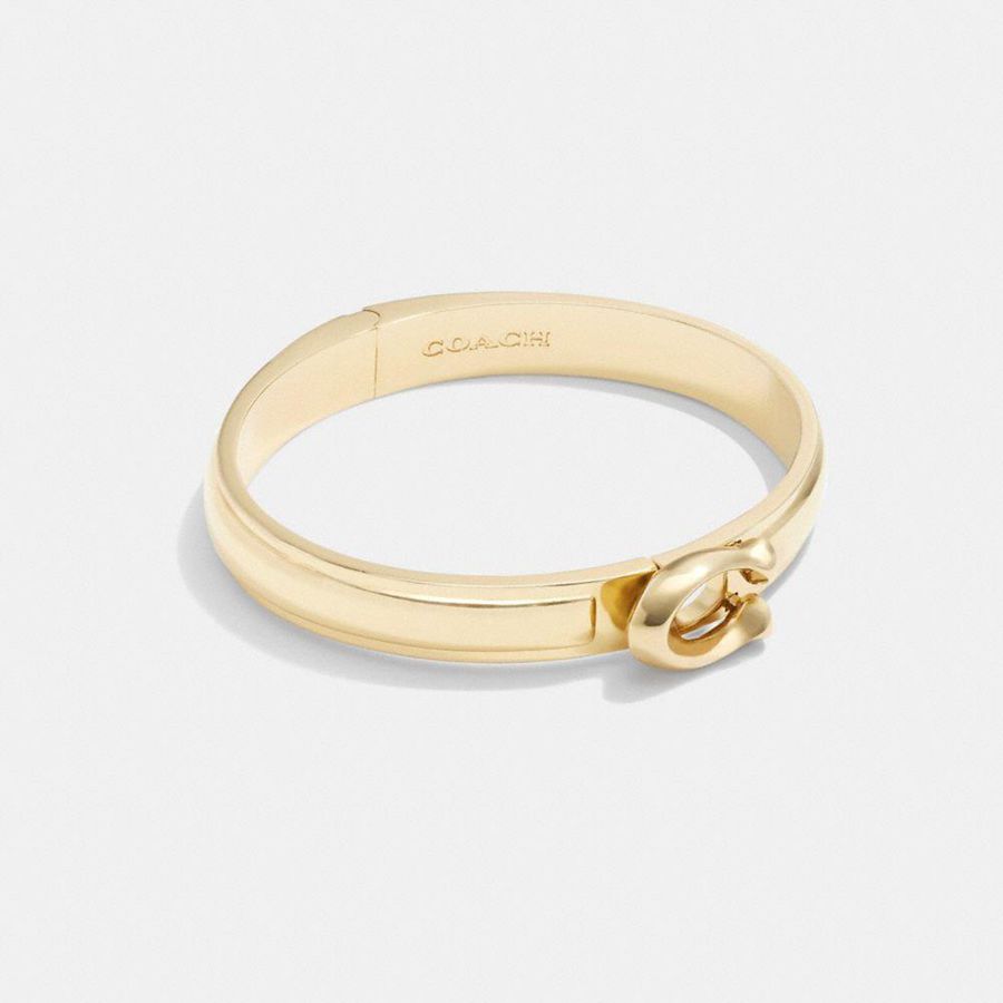 Gold Women COACH® Sculpted Signature Hinged Bangle Jewelry | 91204BMET