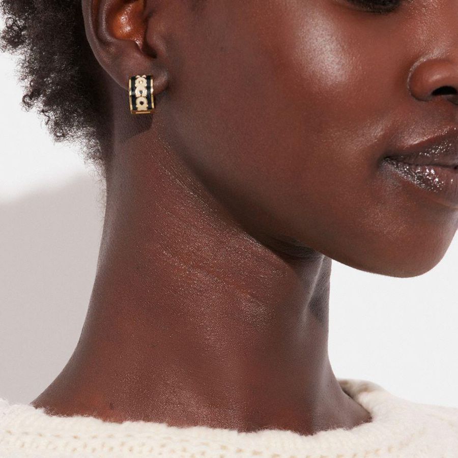 Gold Women COACH® Signature Enamel Hoop Earrings Jewelry | 01642PMRS