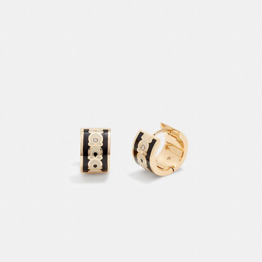 Gold Women COACH® Signature Enamel Hoop Earrings Jewelry | 01642PMRS