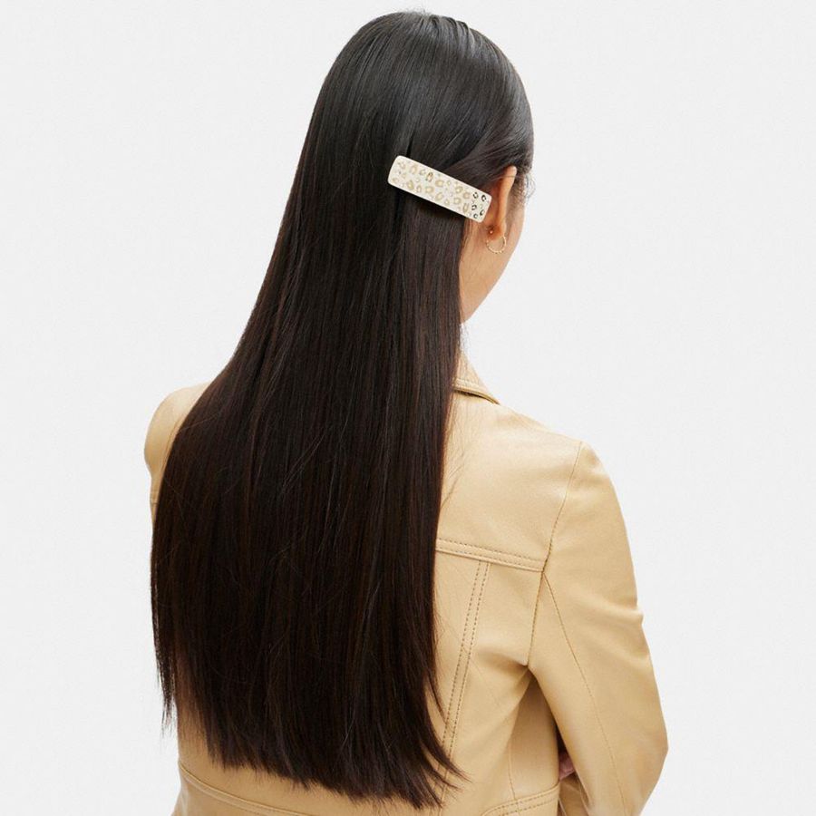 Gold Women COACH® Signature Resin Wide Hair Barrette Jewelry | 90521YTJK