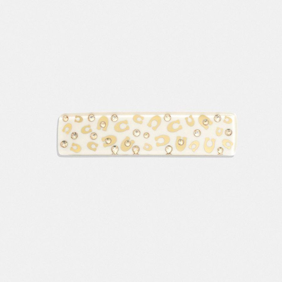 Gold Women COACH® Signature Resin Wide Hair Barrette Jewelry | 90521YTJK