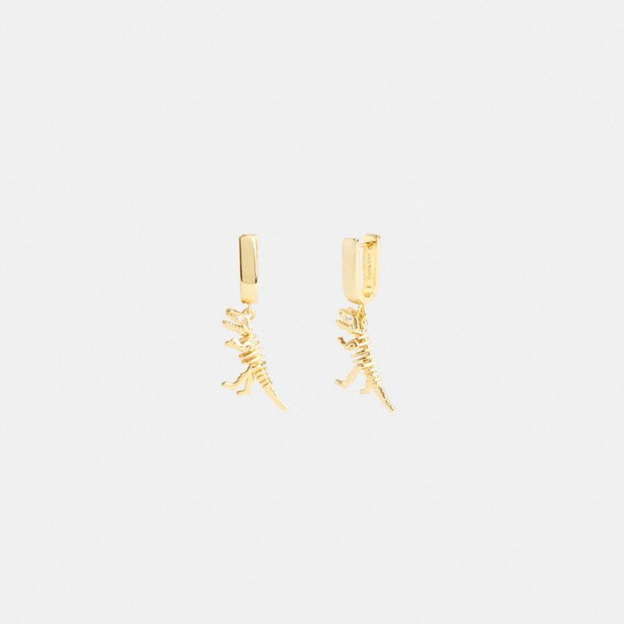 Gold Women COACH® Skeletal Rexy Huggie Earrings Jewelry | 74018CAJV