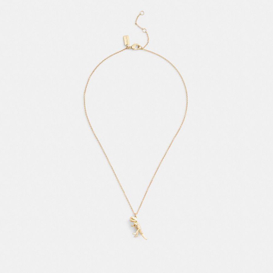 Gold Women COACH® Skeletal Rexy Pendant Necklace Jewelry | 71864CRHS