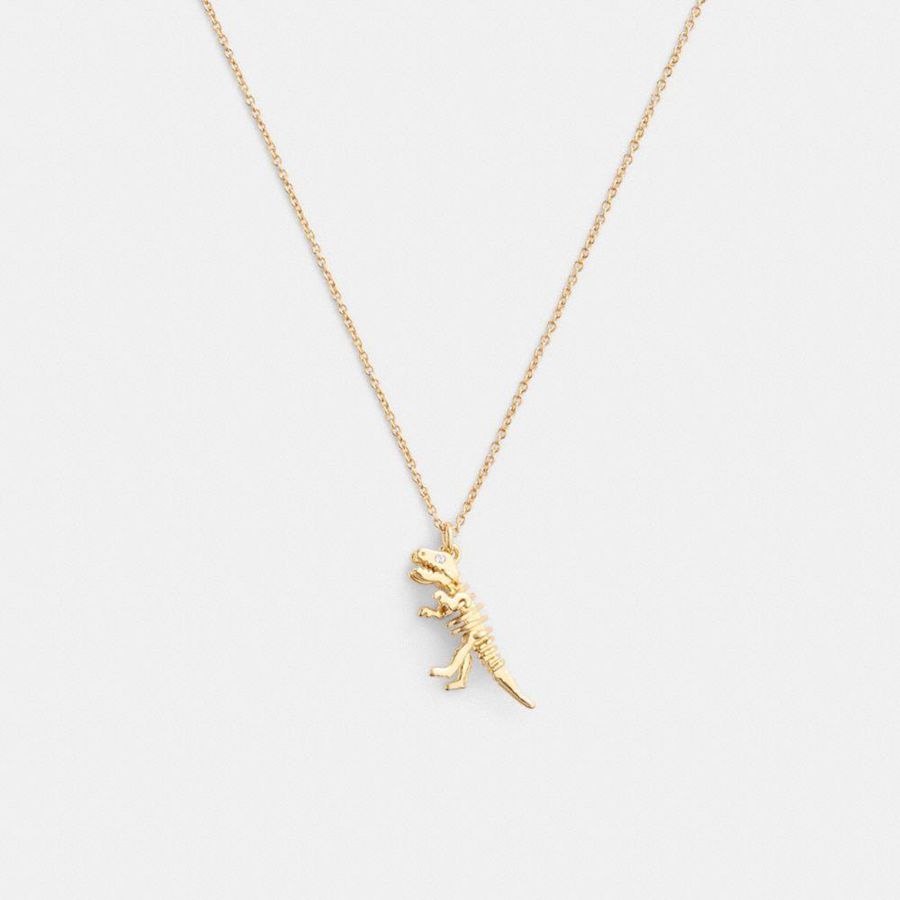 Gold Women COACH® Skeletal Rexy Pendant Necklace Jewelry | 71864CRHS