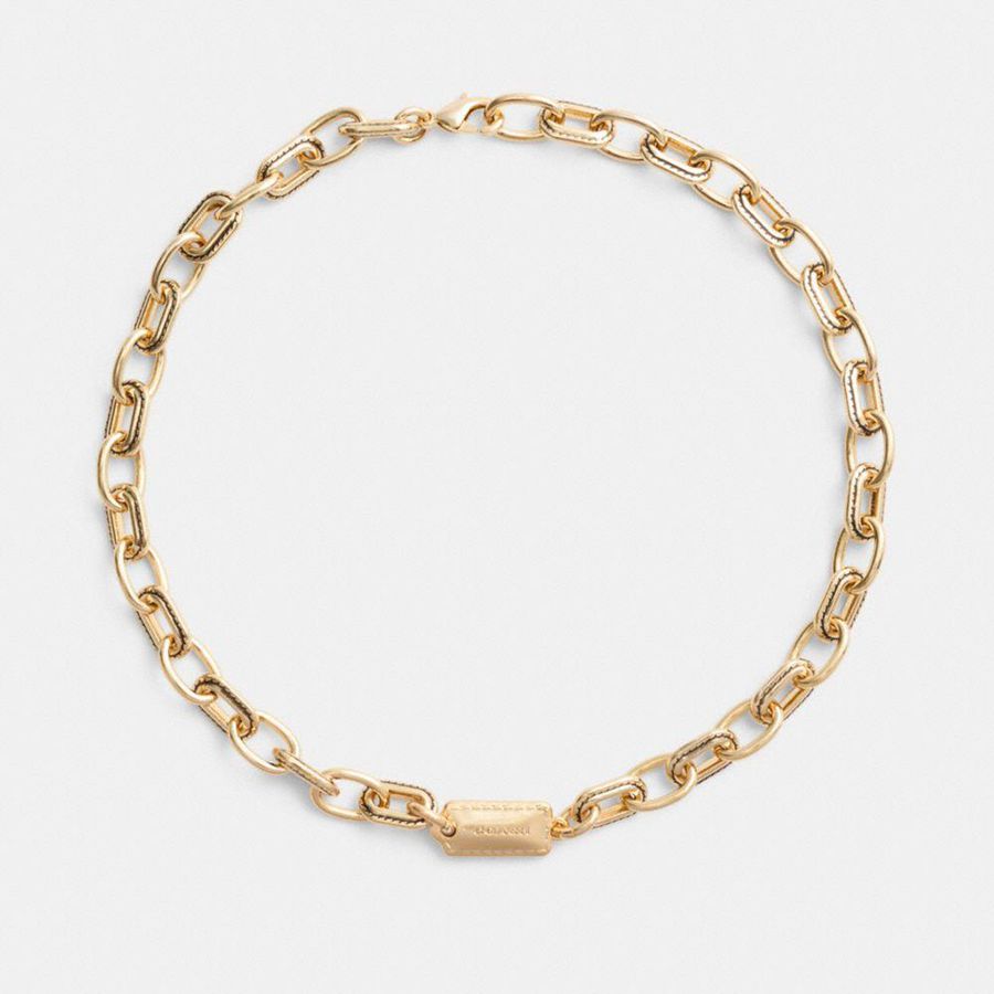 Gold Women COACH® Stitched Chain Link Necklace Jewelry | 28093WEVY