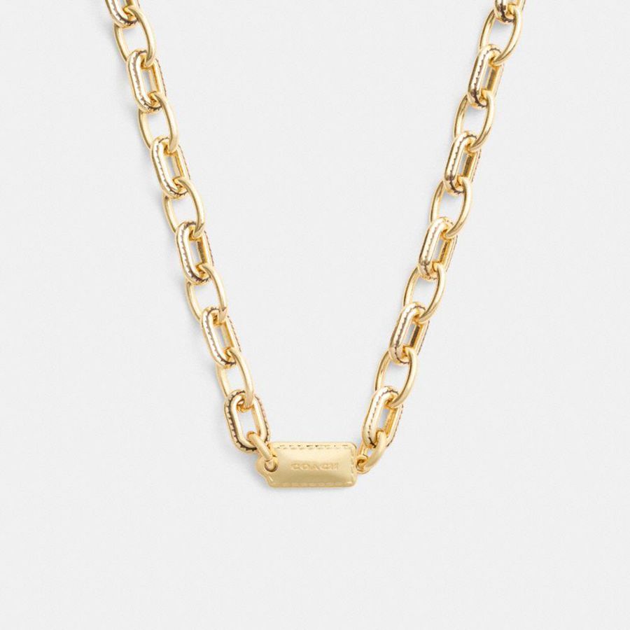 Gold Women COACH® Stitched Chain Link Necklace Jewelry | 28093WEVY