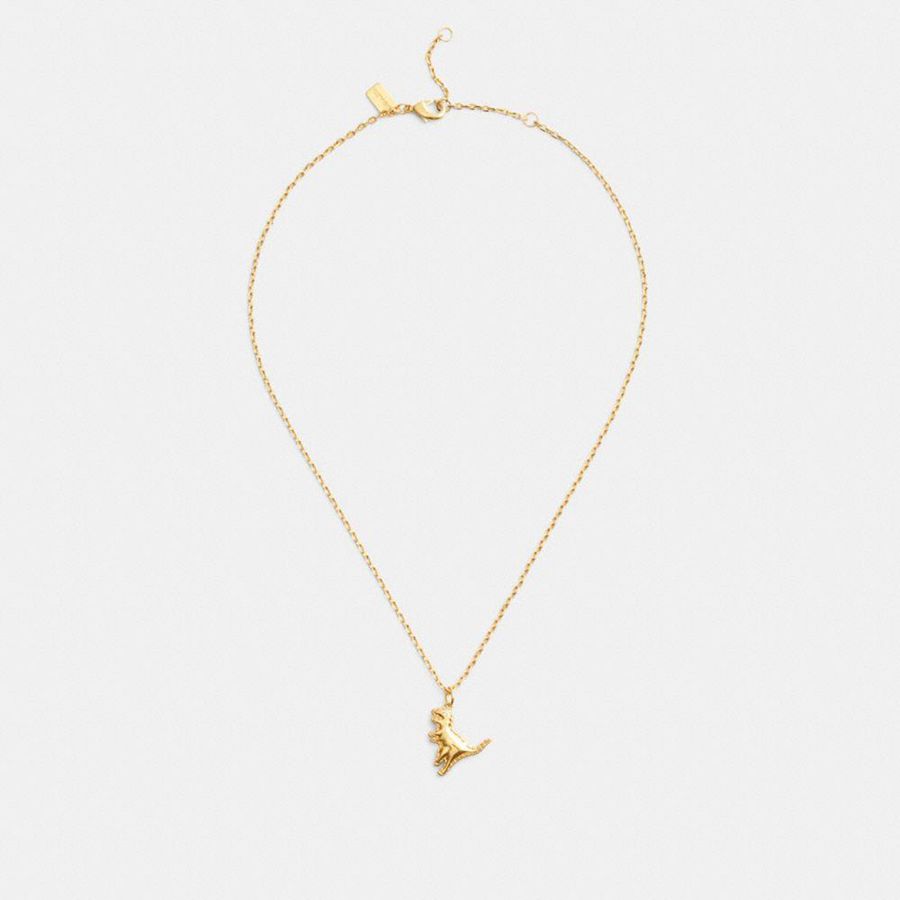 Gold Women COACH® Stitched Rexy Pendant Necklace Jewelry | 58974MTUG