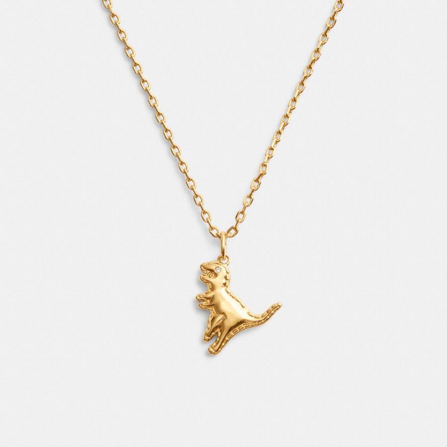 Gold Women COACH® Stitched Rexy Pendant Necklace Jewelry | 58974MTUG