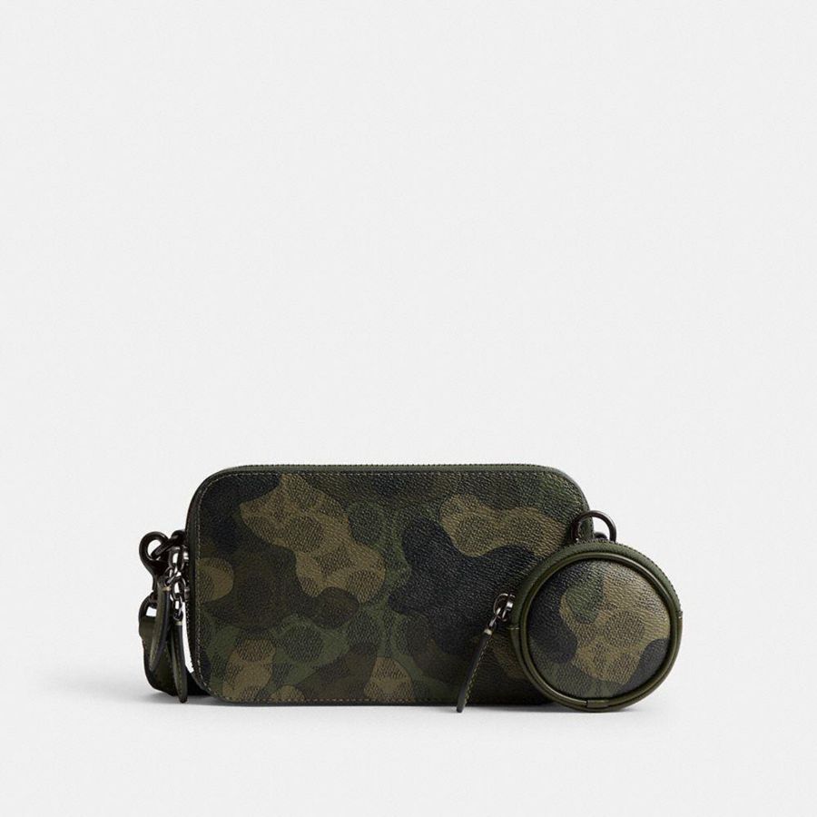 Green Men COACH® Charter Slim In Signature Camo Print Crossbody Bag | 83156ULAR
