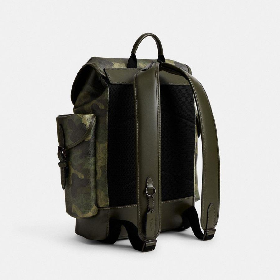 Green Men COACH® Hitch In Signature Camo Print Backpack | 83924UFEP