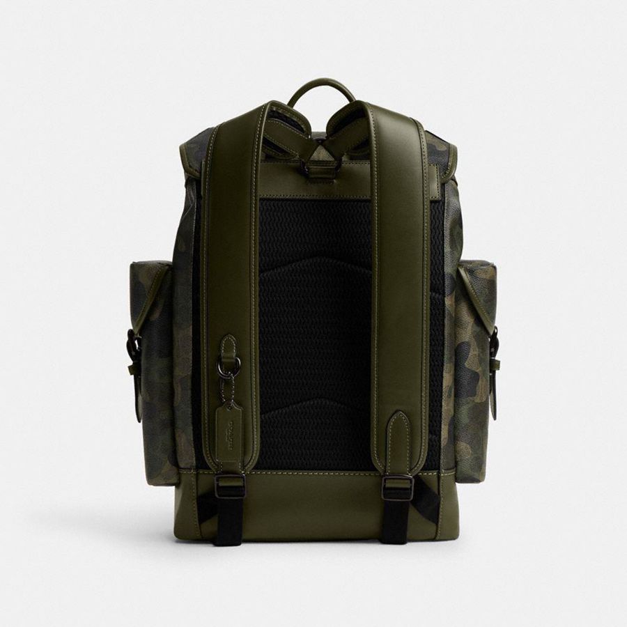 Green Men COACH® Hitch In Signature Camo Print Backpack | 83924UFEP