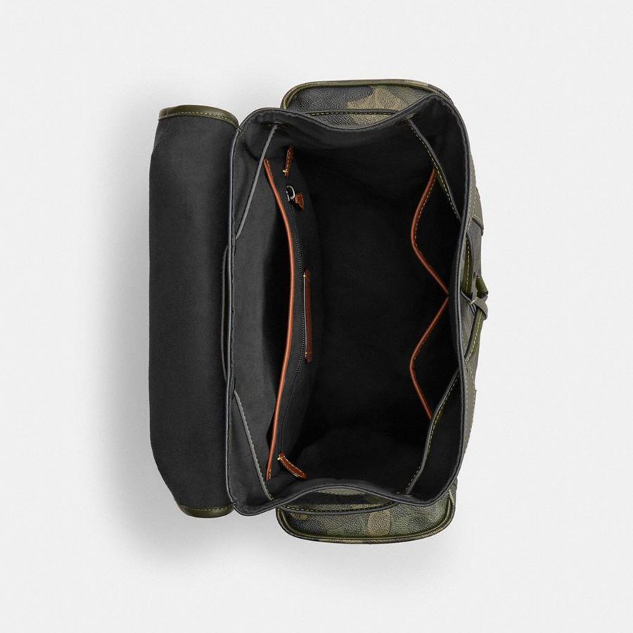 Green Men COACH® Hitch In Signature Camo Print Backpack | 83924UFEP