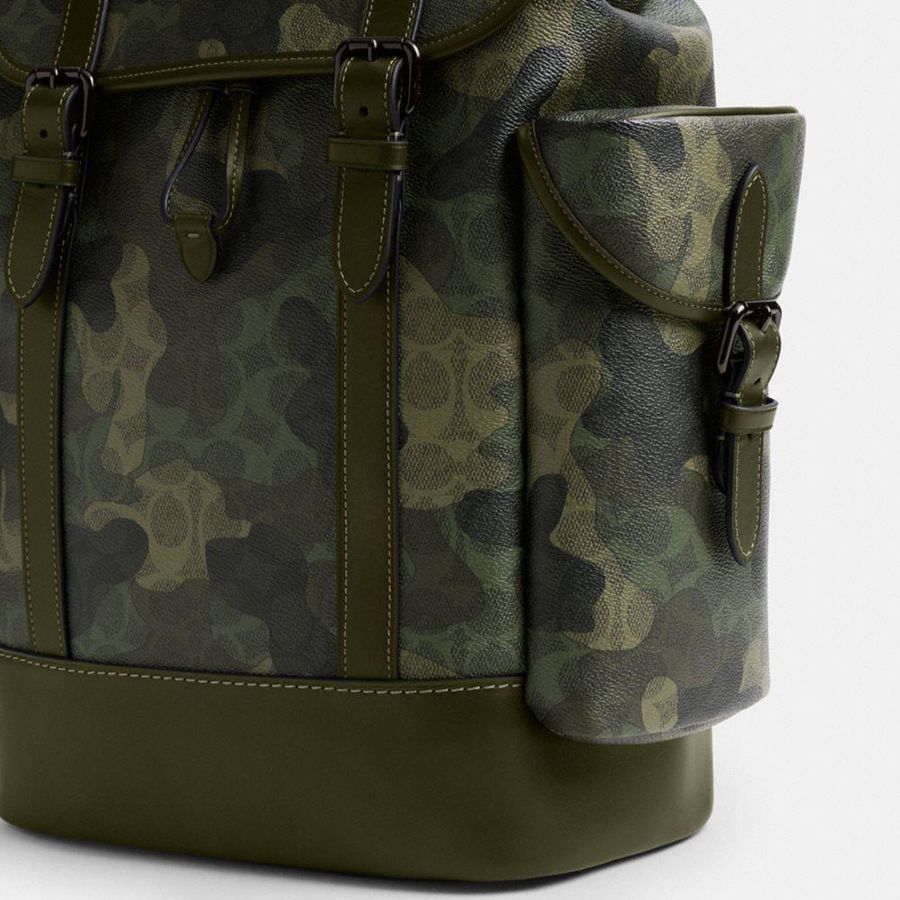 Green Men COACH® Hitch In Signature Camo Print Backpack | 83924UFEP