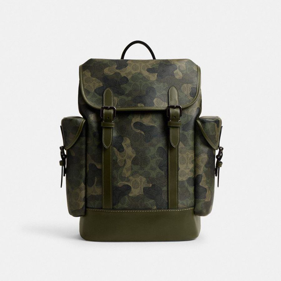 Green Men COACH® Hitch In Signature Camo Print Backpack | 83924UFEP