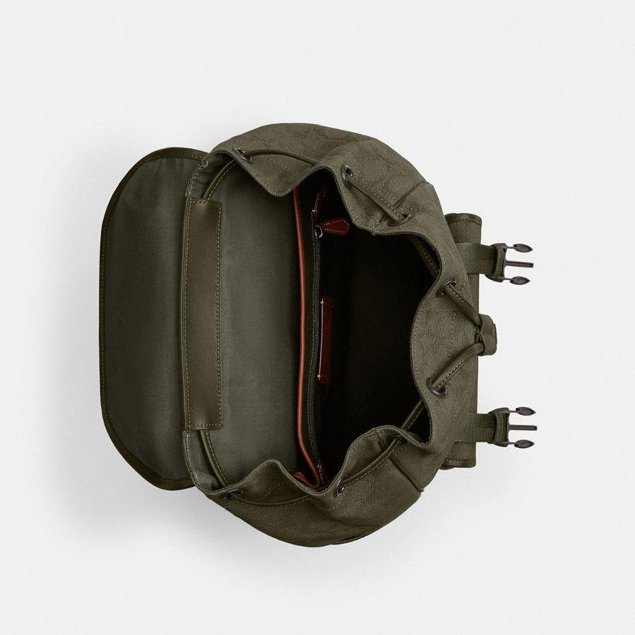 Green Men COACH® League Flap In Signature Canvas Jacquard Backpack | 63985YBKC