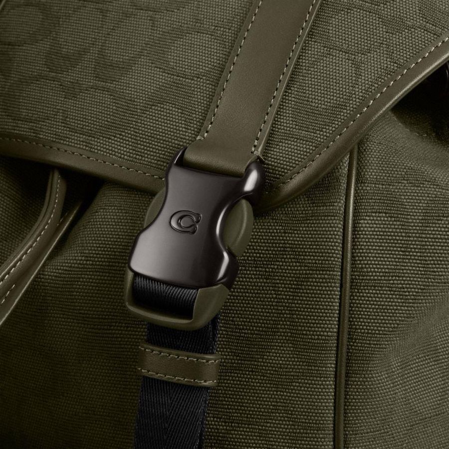 Green Men COACH® League Flap In Signature Canvas Jacquard Backpack | 63985YBKC
