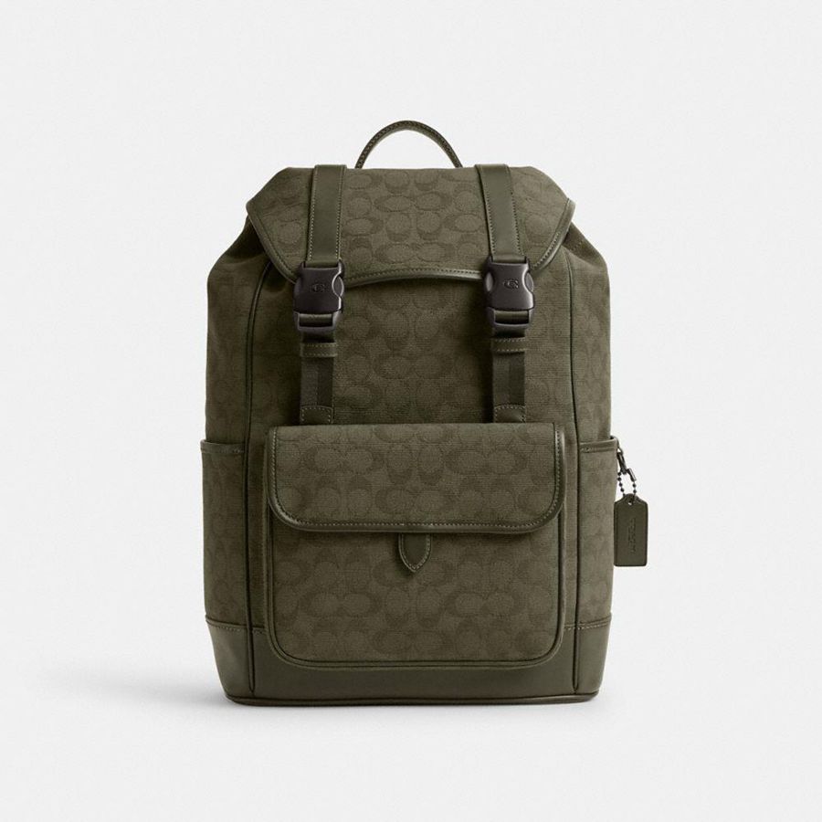Green Men COACH® League Flap In Signature Canvas Jacquard Backpack | 63985YBKC