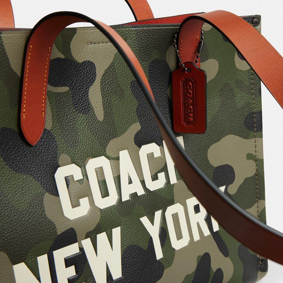 Green Men COACH® Relay 34 With Camo Print And Coach Graphic Tote Bags | 87239CQYS