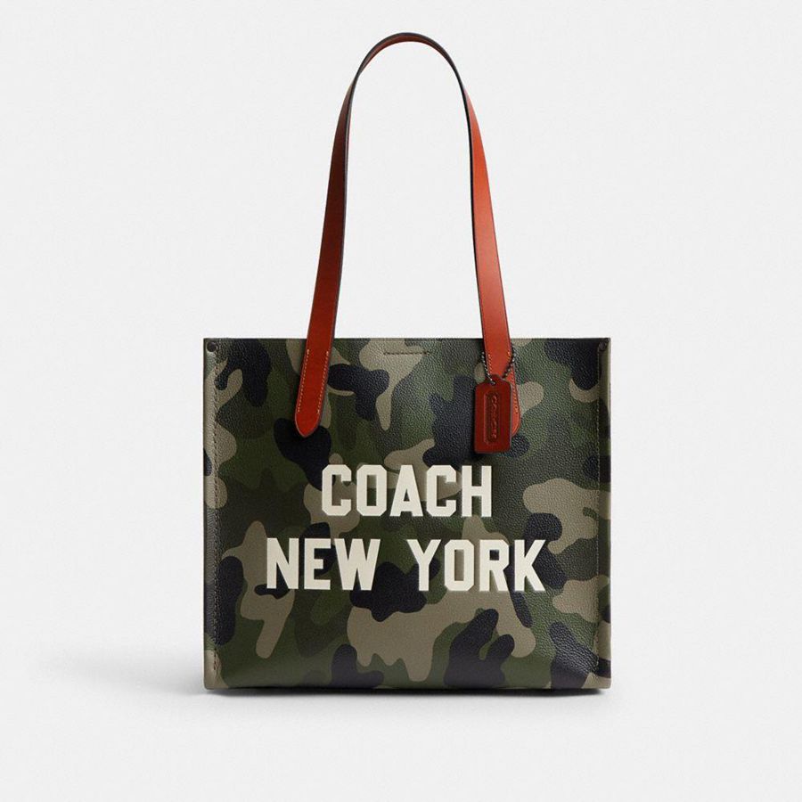 Green Men COACH® Relay 34 With Camo Print And Coach Graphic Tote Bags | 87239CQYS