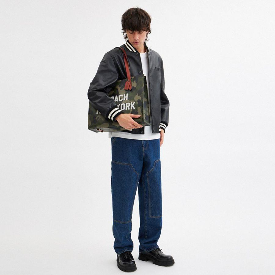 Green Men COACH® Relay With Camo Print And Coach Graphic Tote Bags | 54619BDZK