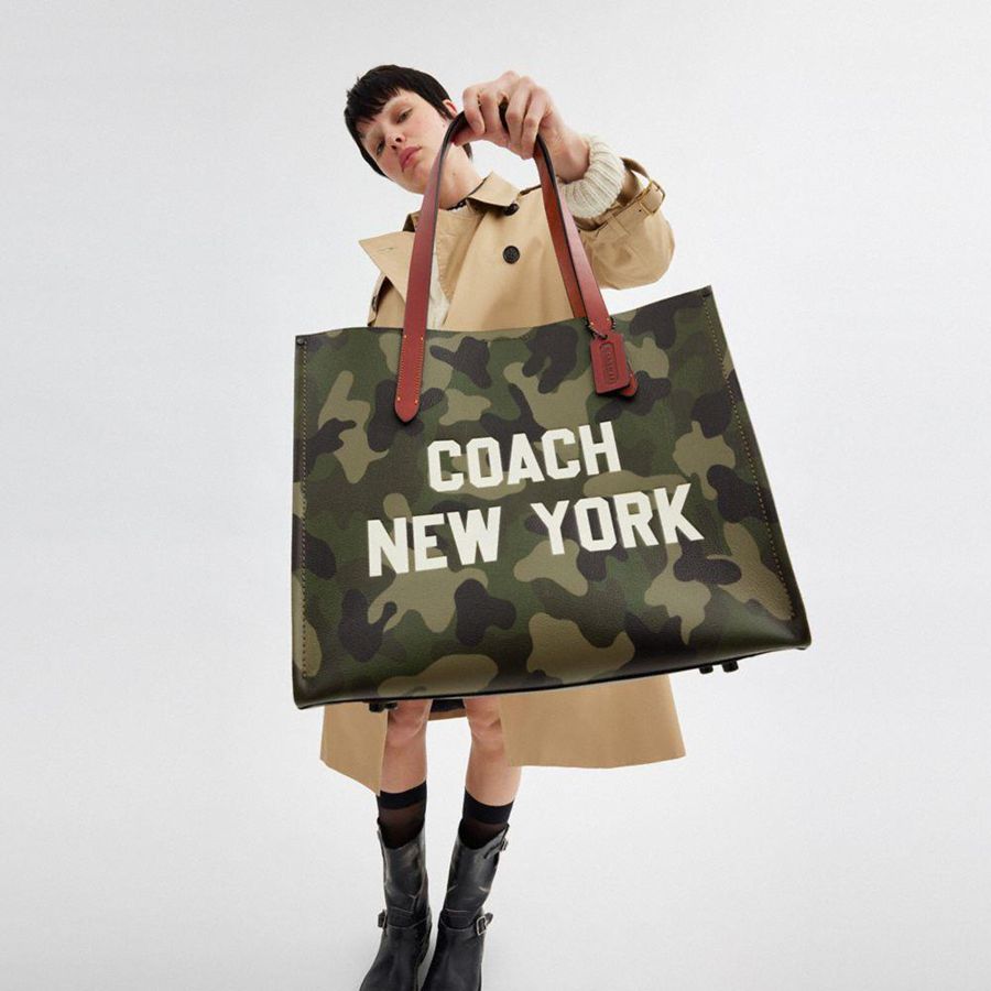Green Men COACH® Relay With Camo Print And Coach Graphic Tote Bags | 54619BDZK