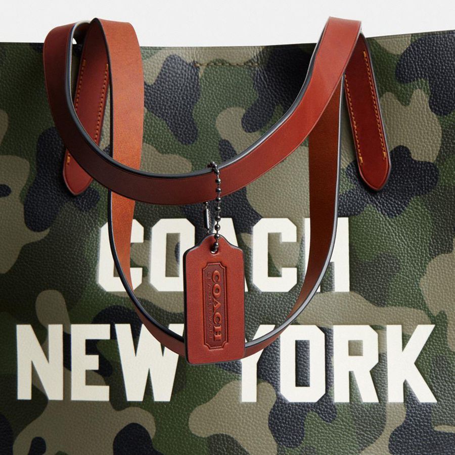 Green Men COACH® Relay With Camo Print And Coach Graphic Tote Bags | 54619BDZK