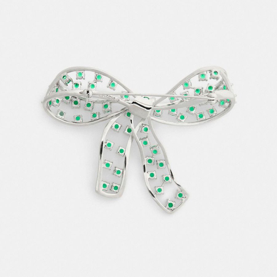 Green Women COACH® Crystal Bow Brooch Jewelry | 63809OPMQ