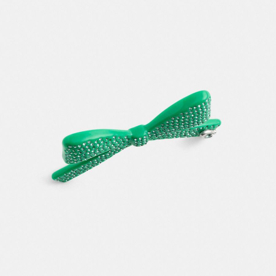 Green Women COACH® Pavé Bow Barrette Jewelry | 82607BZCJ