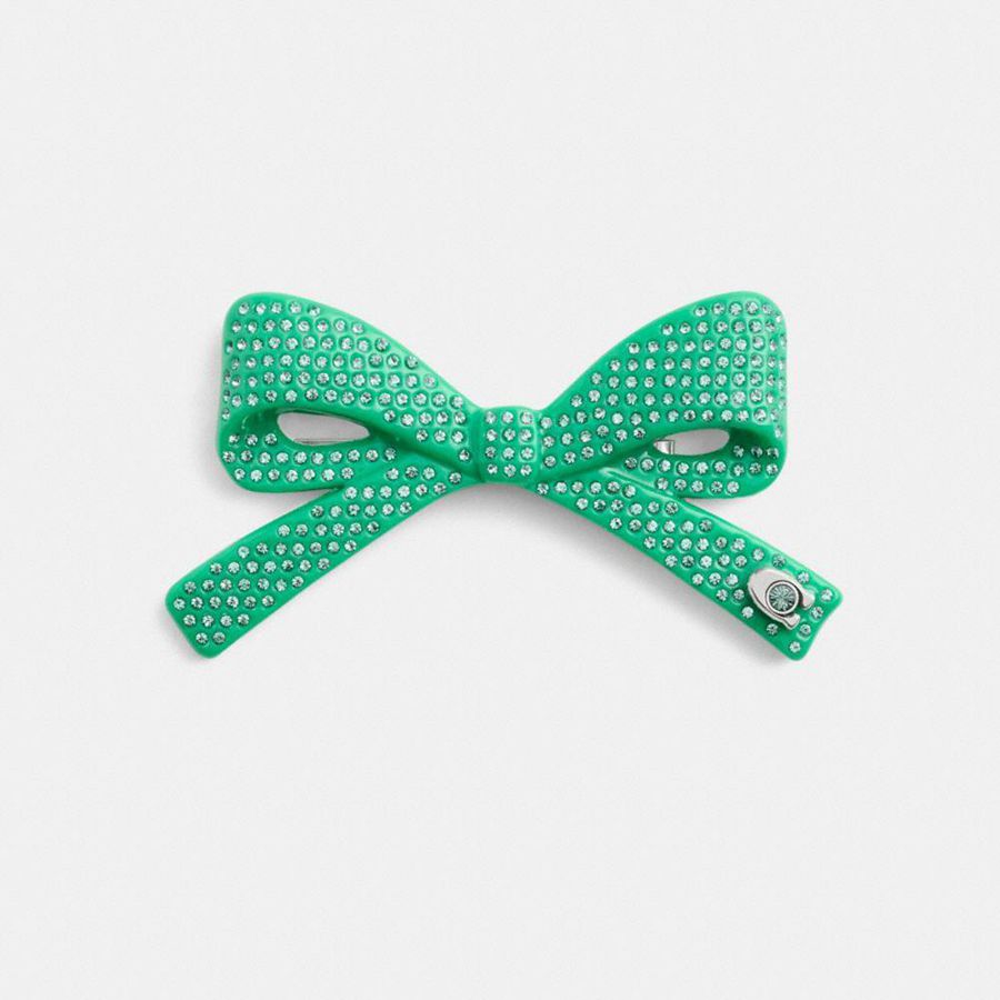 Green Women COACH® Pavé Bow Barrette Jewelry | 82607BZCJ