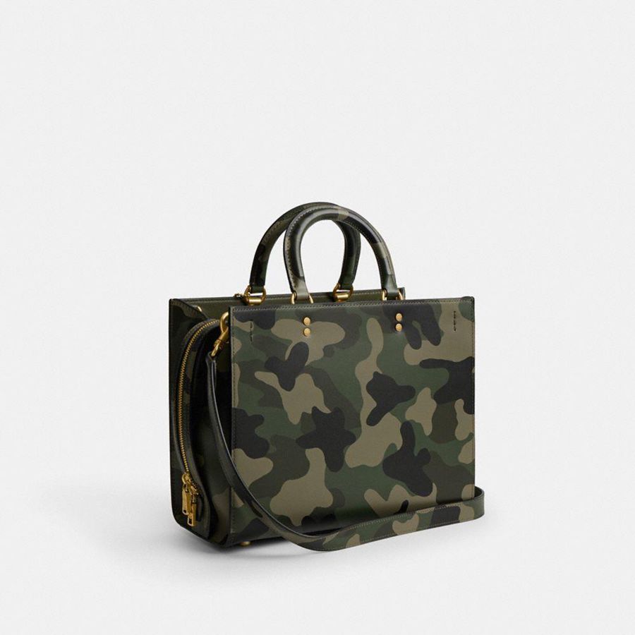 Green Women COACH® Rogue With Camo Print Tote Bags | 67845CNWD