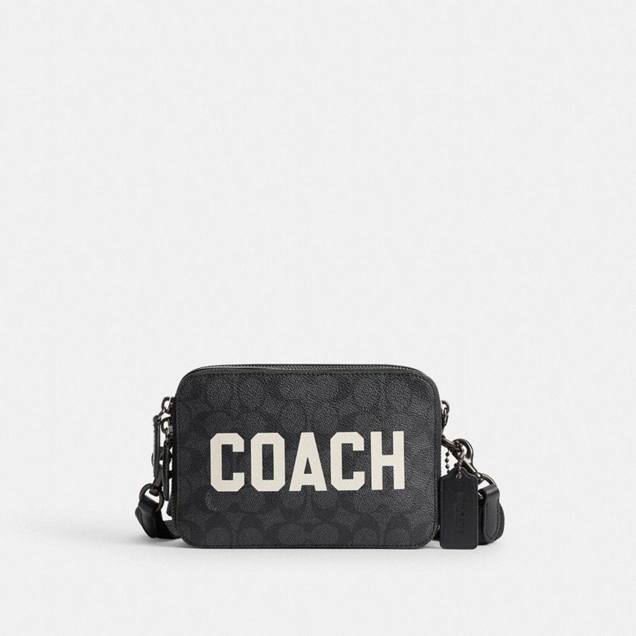 Grey Men COACH® Charter 19 In Signature Canvas With Coach Graphic Crossbody Bag | 43697AHUR