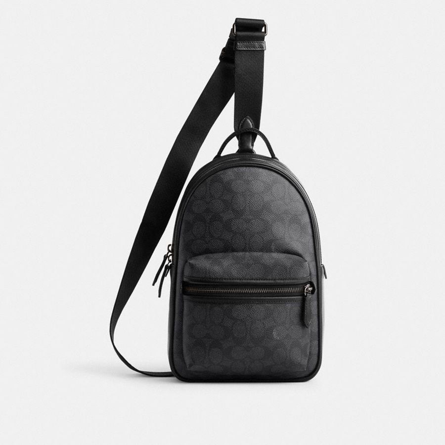 Grey Men COACH® Charter Pack In Signature Canvas Backpack | 90285KLSJ