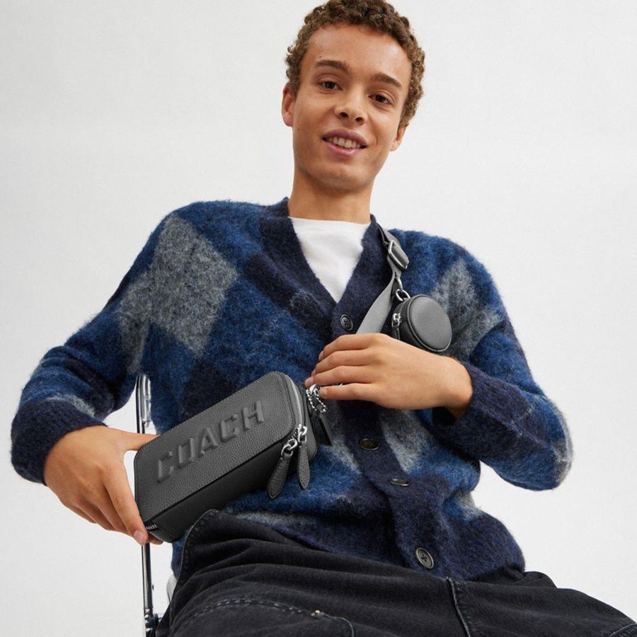 Grey Men COACH® Charter Slim With Coach Graphic Crossbody Bag | 60234XPCE