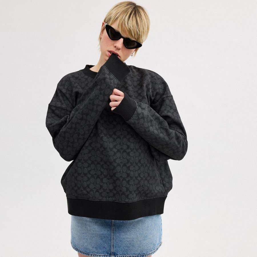 Grey Men COACH® Essential Signature Crewneck Sweatshirt | 85792KYQR