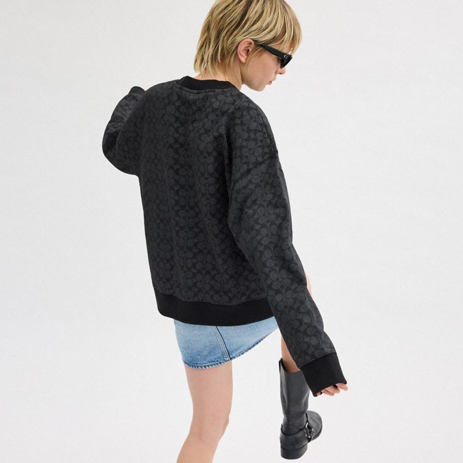 Grey Men COACH® Essential Signature Crewneck Sweatshirt | 85792KYQR