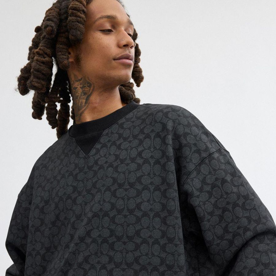 Grey Men COACH® Essential Signature Crewneck Sweatshirt | 85792KYQR