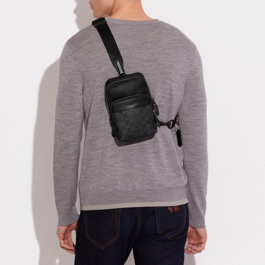 Grey Men COACH® Gotham Sling Pack 13 In Signature Canvas Backpack | 93420LSKN